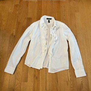 Ralph Lauren White Ruffled Button-Down Blouse